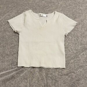 Kids' Cream Ribbed Short Sleeve Tee